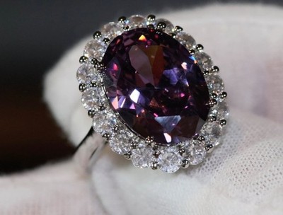 5.50 Ct Oval Cut Natural Purple Amethyst Diamond Wedding Ring 14K White Gold 8