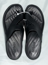 Image of CROCS Womens GETAWAY Platform Toe Loop Sandals Size 8 Black NEW!