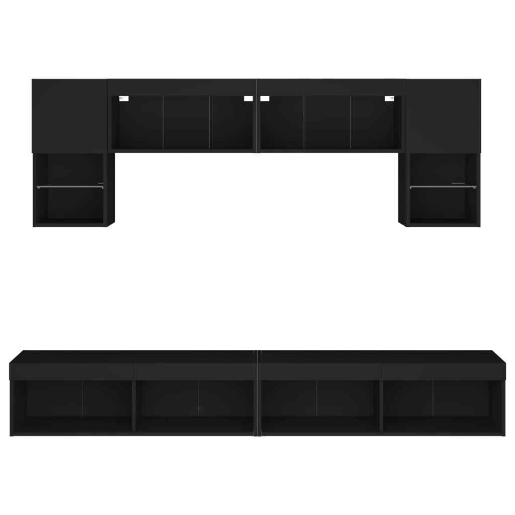 TV Wall Units 6 Piece with LED Floating Unit Black Engineered Wood vidaXL eBay