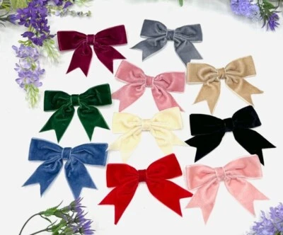 Velvet bow 1 inch ribbon Christmas tree gift wedding hair clip pre-tied 9cmx6cm