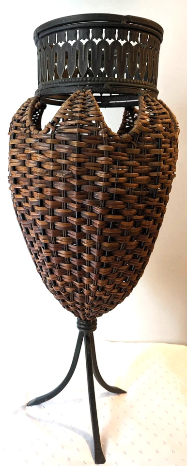Vintage - MCM - Rattan/ Wicker And Metal Floor Vase - Home Decor-24 Inches Tall - Image 2 of 4