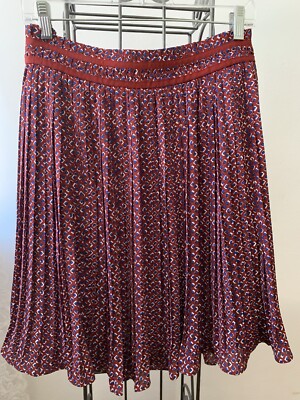 BANANA REPUBLIC Burgundy Blue White Lined Full Pleated Skirt 14 36