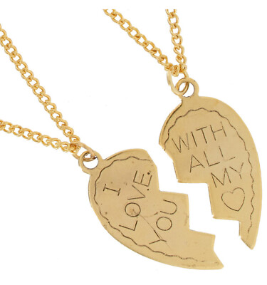Ky & Co Gold Tone  I Love You All My Heart Pendant 1 1/8'' +  Necklace 18'' Set