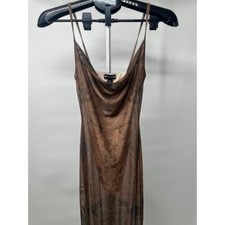 NWT PRETTYLITTLETHING Light Brown Floral Print Mesh Cowl Maxi Dress Size US 2