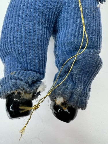 Vintage Set of 2 Teddy Bear Christmas Ornaments Ceramic Heads 6” Blue Plaid - Picture 9 of 14