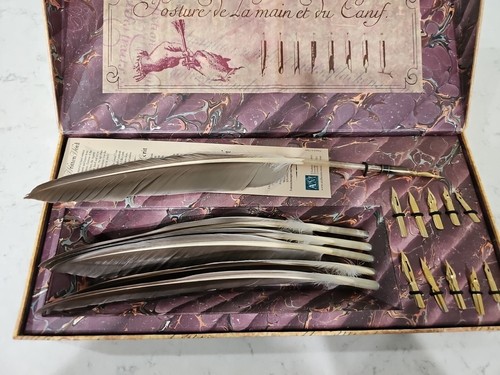 Quill Pen Set-Calligraphy Pens-6 Quills and 10 Nibs Boxed-Federn Plumes D'Oie - Picture 4 of 5
