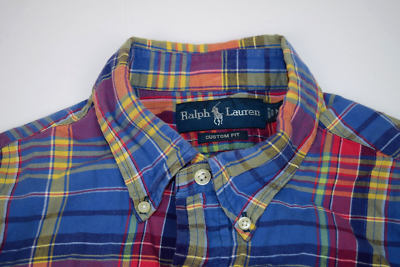 Vintage Polo Ralph Lauren Shirt Madras Plaid Size M 90s Purple