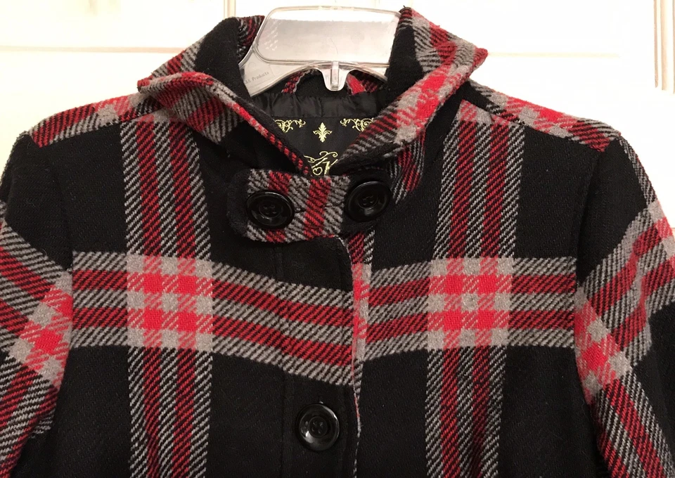 YOKI коллекции красный черный клетку полосатый кромки с подкладкой пальто размер большой GUC - Изображение 4 из 4