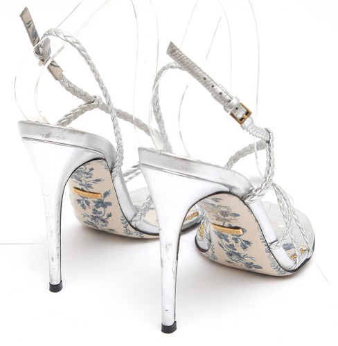 GUCCI Sandal Metallic Silver Leather HAINES Strappy Floral Sz 38 - Picture 8 of 10