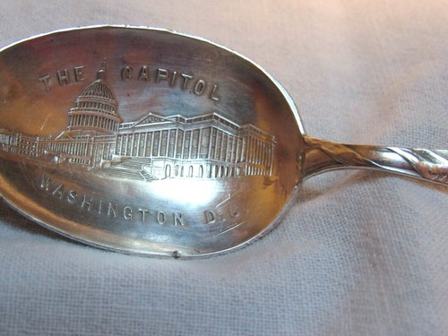 Antique Sterling Silver Washington D C Souvenir Spoon 5-3/4” Eagle Top - Picture 3 of 10