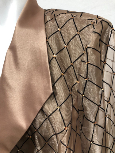Dressbarn Women Blazer Evening Jacket 20 W Beige Satin Black Diamond Embellishe - Picture 3 of 14