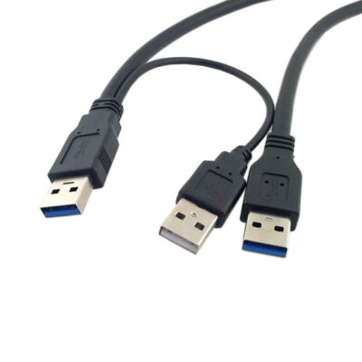 NFHK  Super Speed USB 3.0  Power Y Cable Two A Male to USB  Male for Mobile Disk
