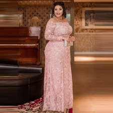 Lace Mother of the Bride Dresses Long Sleeve Applique Plus Size Party Prom Gowns