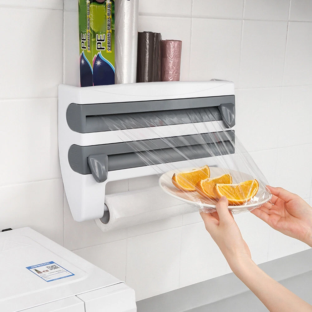 3 in 1 Kitchen Roll Dispenser Cling Film Tin Foil Wall Mounted Paper Holder Rack