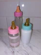 Vintage Baby Doll Baby Bottles Lot of 3 Plastic Nursery playtime Toys See Pics