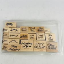 Stampin' Up Great Greetings 20 Stamp Set 1992 Wood Mounted w/Case
