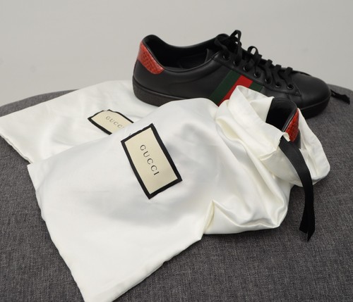 Scarpe sneakers uomo autentiche Gucci Ace pelle nera taglia UK 8,US 9,EU 42 - Foto 17 di 17