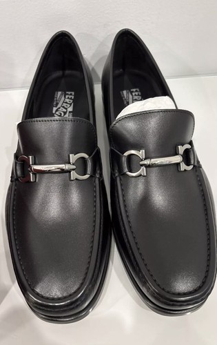 Salvatore Ferragamo ROLO Black Leather Mens Loafers 6.5EEE GANCINI Buckle NEW - Picture 3 of 9