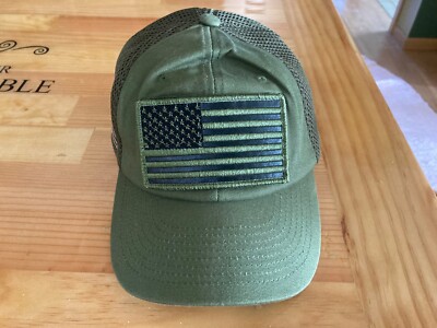 Olive Green American Flag Patch Hat Adjustable Ball Cap