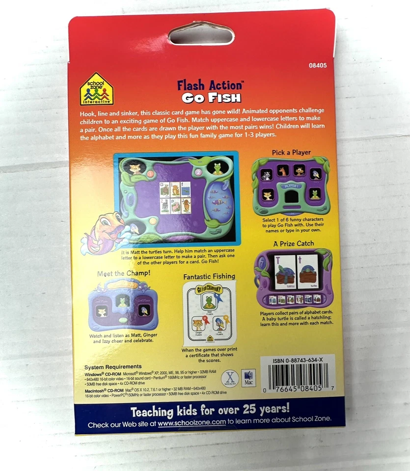 School Zone: Go Fish PC CD Flash Action Software for kids NEW FUN GAME Alphabet - Image 2 of 3
