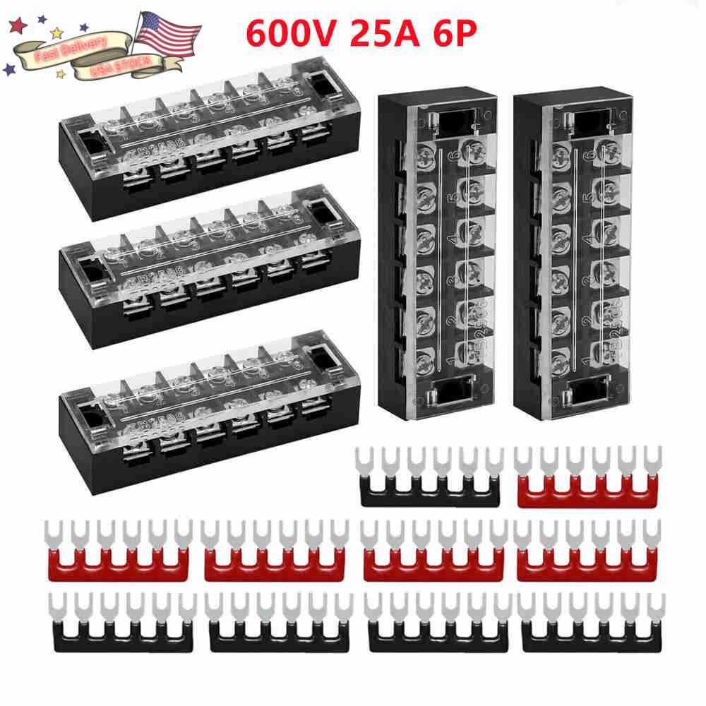 5 Set 6 Positions Dual Rows 600V 25A Wire Barrier Terminal Blocks Strip TB-2506L