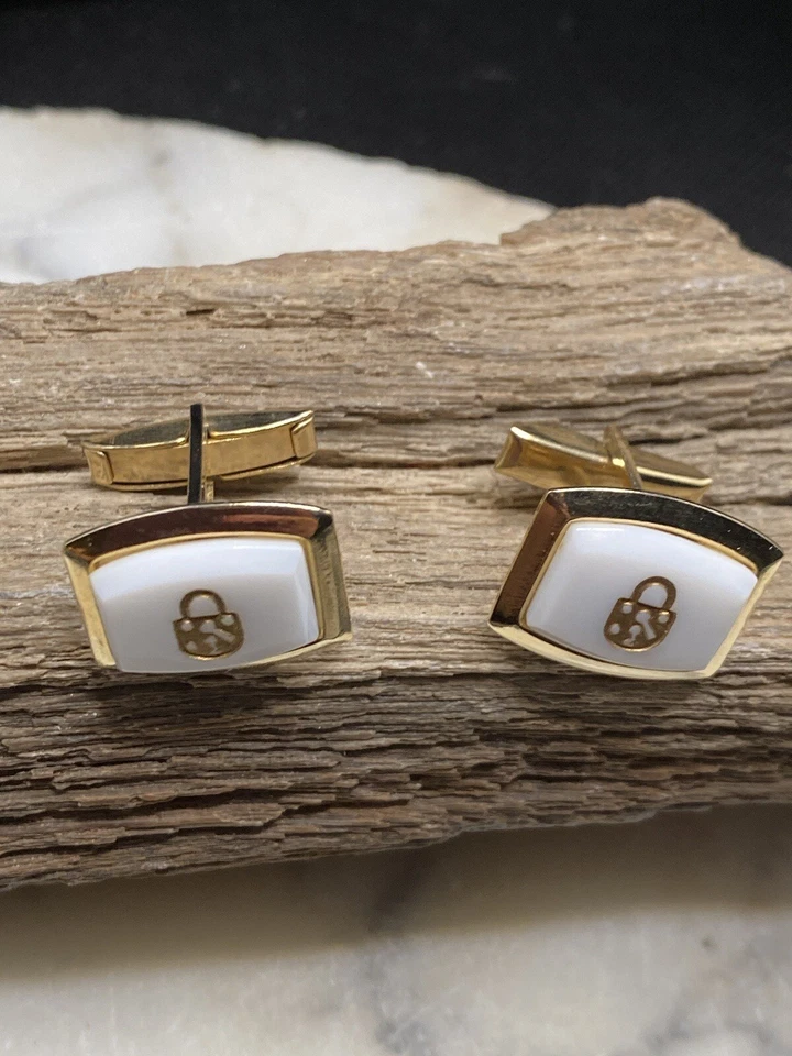 Vintage Gold Tone Lock Cufflinks - Image 3 of 4