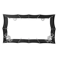 Black & Chrome Spider Web Metal License Plate Frame For Cars / Trucks