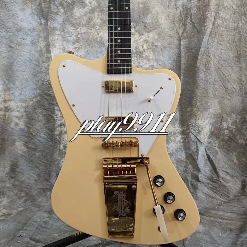 Cream Yellow Thunderbird Electric Guitar Nonreverse Model Tremolo Gold