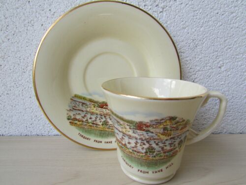 CROWN DEVON FIELDING'S 1930's 'TORQUAY FROM VANE HILL' SMALL CUP & SAUCER. - Picture 1 of 12
