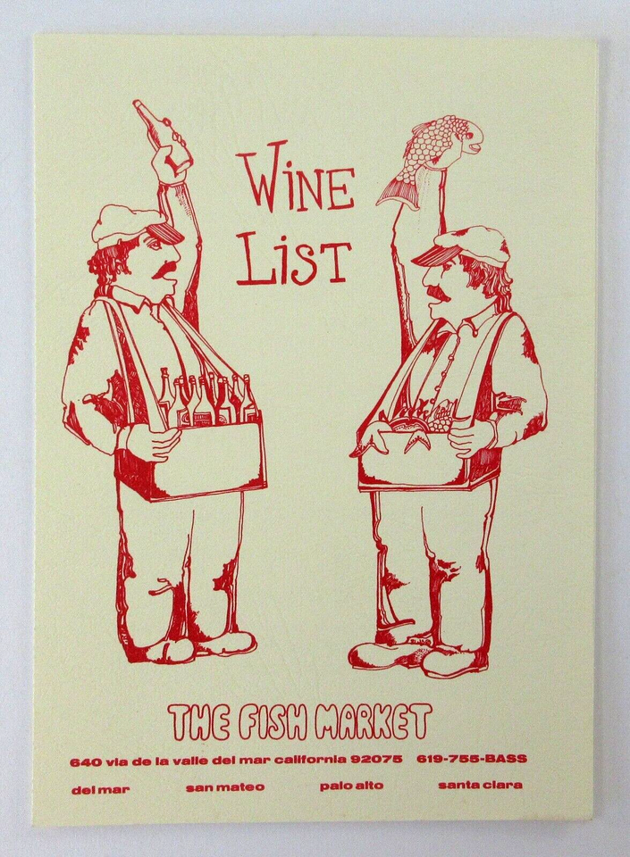 Vintage Seafood Restaurant Menu Wine List The Fish Market Del Mar CA