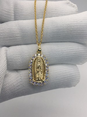 18K 18Ct Gold Filled Chain, Necklace & CZ Crystal Virgin Mary Ref:-193