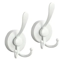 Metal Suction Cup Hooks Heavy Duty Double for Bathroom Kitchen Wall Cabinet C...