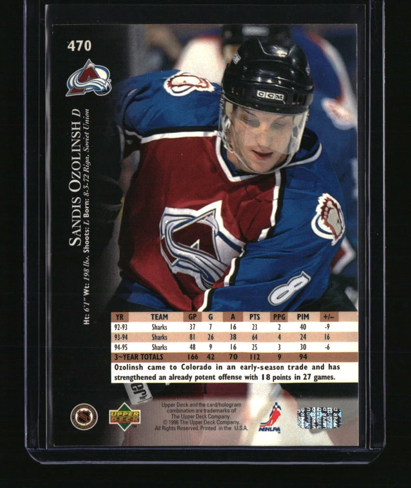 1995-96 Upper Deck #470 Sandis Ozolinsh Electric Ice Gold - Image 2 of 2