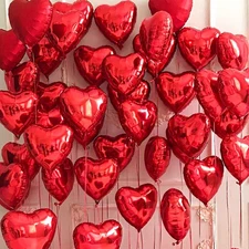 30 pcs Red Heart Balloons 18" a bunch of Heart Love Foil Helium Balloons, Hel