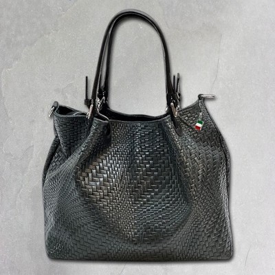 Handtasche schwarz Florence Tasche geprägtes Flechtmuster Leder OTF163S