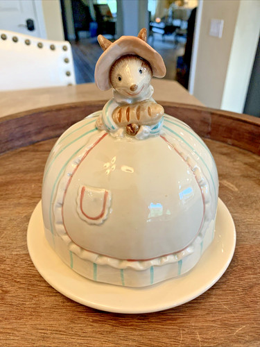 Vintage 1983 Fitz & Floyd Covered Round Dome Butter Cheese Dish Mother Mouse