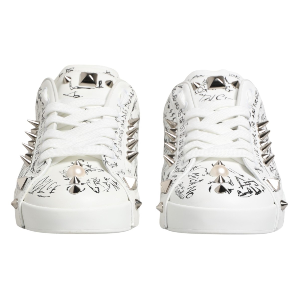 DOLCE & GABBANA Shoes White Portofino Studded Men Sneakers EU41