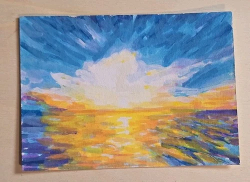 ACEO Original Sunset Clouds Ocean 2.5x3.5 Carasmithcreates 