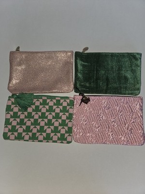 IPSY Glam Bag Lot Of 4 Pink And Green Cosmetic Makeup Zippered Pouch Bags NWOT