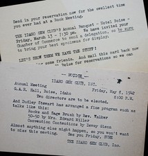 Carte postale Boise IDAHO GEM CLUB annonces réunion 1942