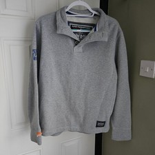 Superdry Grey Button Up Sweatshirt XL No Hood Logo Sleeve Casual