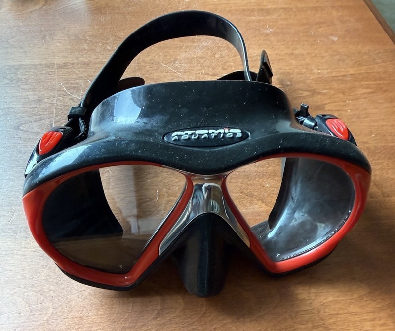 Scuba Mask Atomic Aquatics Black Red with Storage Case