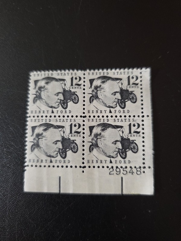 12¢ Prominent Americans Series Plate Block, Henry Ford, Mint Never Used Sc#1286A