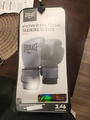 OFFICIAL EVERLAST PowerLock2 BOXING + TRAINING + CARDIO Gloves 14Oz BLACK + GRAY
