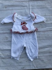 Vintage Carter's 6-9 Months White Red Bear In Stocking Ruffled One Piece READ 