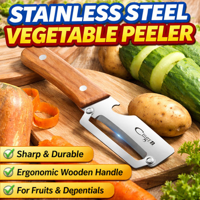 Stainless Steel Vegetable Peeler Wooden Handle Fruit & Potato Slicer - Free Ship