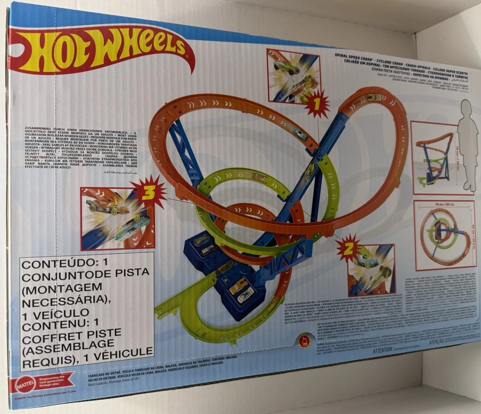 Juego de pistas de coche de juguete Hot Wheels choque de velocidad en espiral, impulsado por motorizado...  Foto 2 de 2