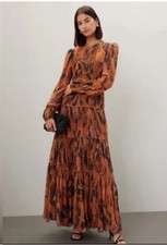 FARM RIO Black Giraffes Puff Sleeve Maxi Dress - Small. Has A Small Hole NWT