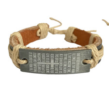 Vintage The Lords Prayer Leather Bracelet Mens Womens Adjustable Rope Catholic