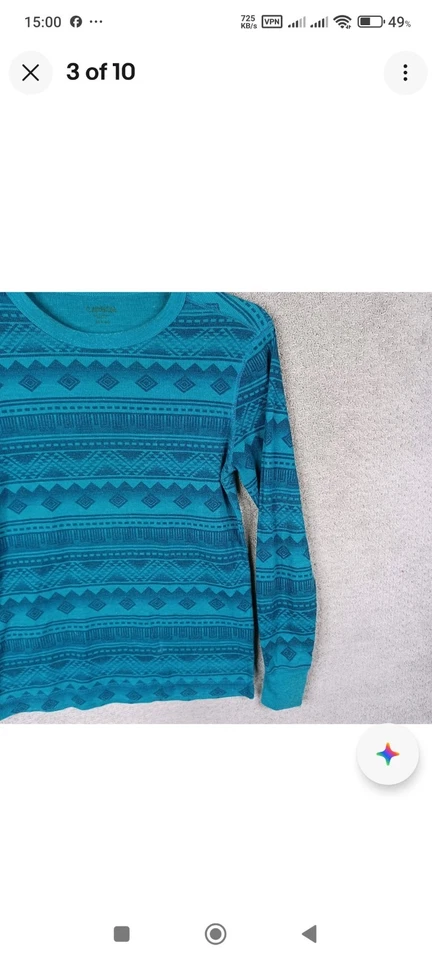 Carbon Shirt Mens Medium Blue Aztec Navajo Print Round Neck Waffle Cotton Blend - Image 4 of 4